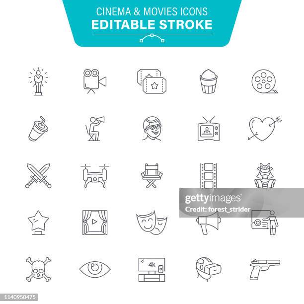 stockillustraties, clipart, cartoons en iconen met cinema en film bewerkbare lijn iconen - regisseur