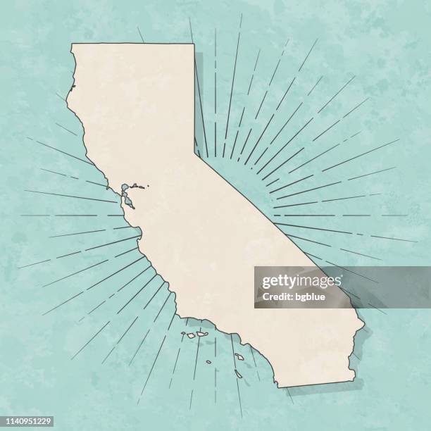 illustrations, cliparts, dessins animés et icônes de carte de californie en style vintage rétro-vieux papier texturé - california