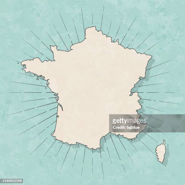 ilustraciones, imágenes clip art, dibujos animados e iconos de stock de mapa de francia en estilo retro vintage-papel texturizado antiguo - francia
