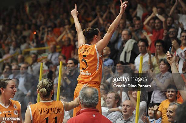 Players of Famila Schio celebrates victory after game 5 of the Lega Basket Femminile Serie A1 final between Famila Schio and Cras Taranto at Pala...