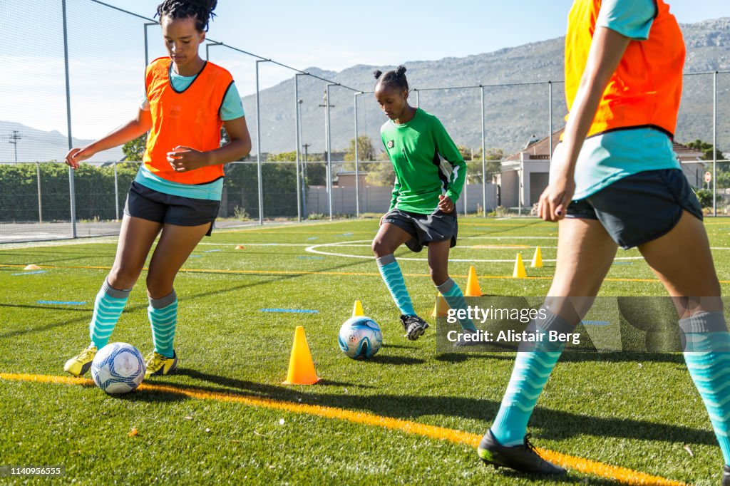 Girls soccer team training
