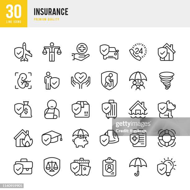 illustrazioni stock, clip art, cartoni animati e icone di tendenza di assicurazione - set di icone vettoriali di linea - insurance