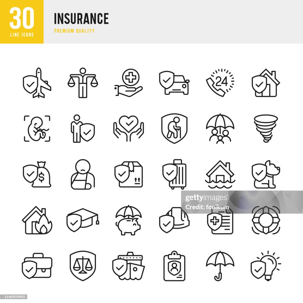 Insurance - set of line vector icons