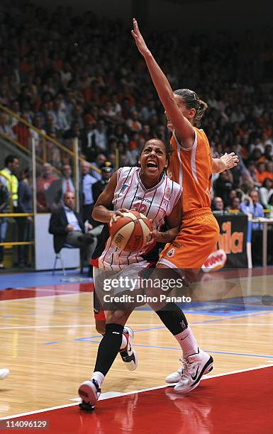 Maja Erkic of Famila Schio competes with Kathy Wambe of Cras Taranto during game 5 of the Lega Basket Femminile Serie A1 final between Famila Schio...