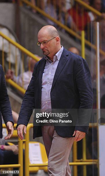 Head coach of Cras Taranto Roberto Ricchini looks onduring game 5 of the Lega Basket Femminile Serie A1 final between Famila Schio and Cras Taranto...