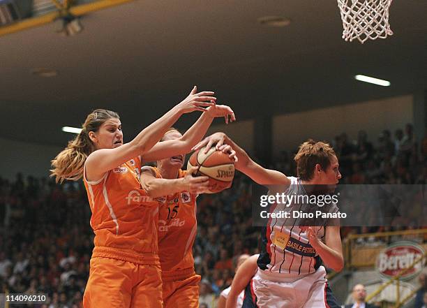 Maja Erkic of Famila Schio competes with Megan Megan Marie Mahoney of Cras Taranto during game 5 of the Lega Basket Femminile Serie A1 final between...