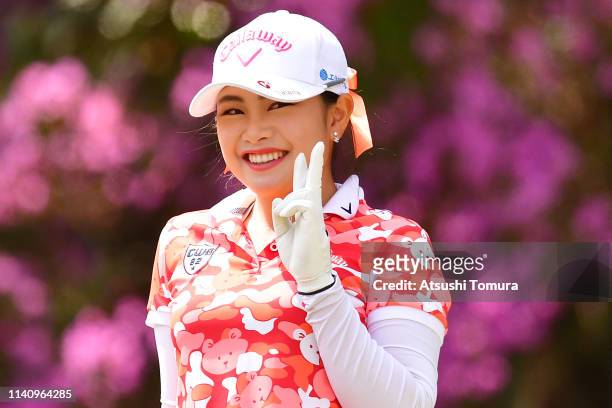 Yui Kawamoto of Japan smiles during the final round of the Yamaha Ladies Open Katsuragi at Ktsuragi Golf Club Yamana Course on April 07, 2019 in...