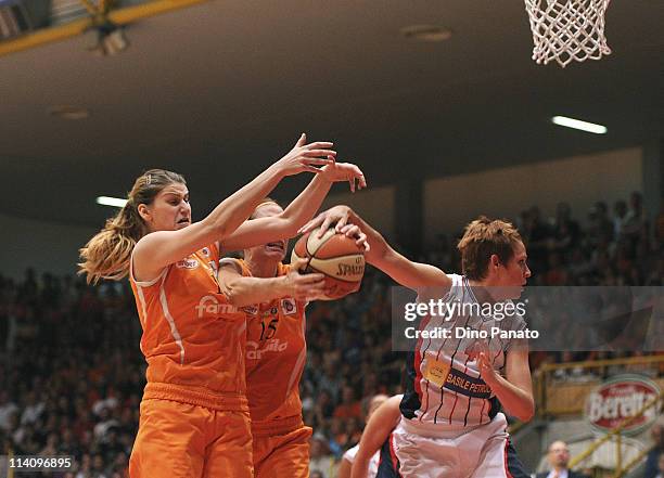 Maja Erkic of Famila Schio competes with Megan Megan Marie Mahoney of Cras Taranto during game 5 of the Lega Basket Femminile Serie A1 final between...