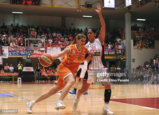 Maja Erkic of Famila Schio competes with Megan Michelle Greco of Cras Taranto during game 5 of the Lega Basket Femminile Serie A1 final between...