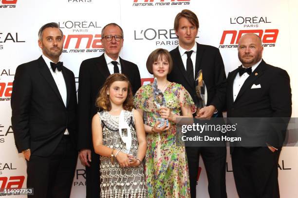 Cast and crew from The Kings Speech including Geoffery Rush, Tom Hooper, Freya Wilson and Ramona Marquez pose in the press room at the National Movie...