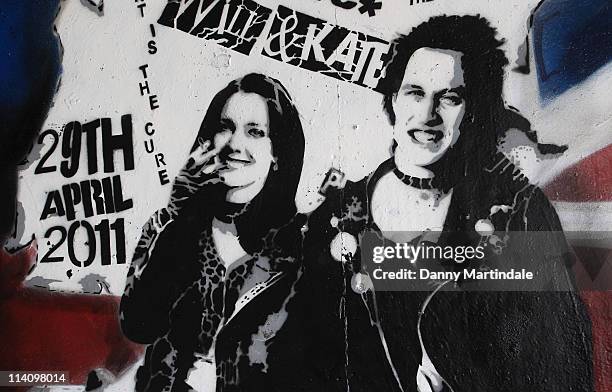 Catherine Middleton and Prince William as Sid Vicious and Nancy Spungen, by artist Rich Simmons on February 11, 2011 in London, England.