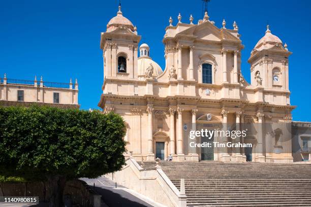 Sicily, Italy. : NOTO, Sicily, Italy. : Front elevation and steps of Baroque Cathedral of Saint Nicholas - Basilica di San Nicolo in Noto city,...