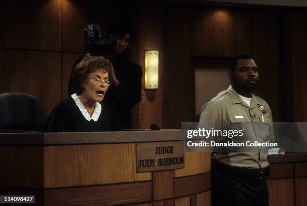 Judge Judy, Judith Sheindlin and bailiff Petri Hawkins-Byrd on Set on February 14. 1997 in Los Angeles, California.