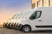 commercial delivery vans in row