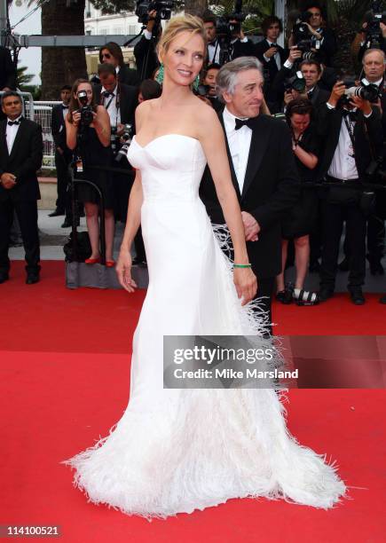 Uma Thurman arrives at the Midnight In Paris" Premiere part of the 64th Cannes Film Festival at Palais des Festivals on May 11, 2011 in Cannes,...