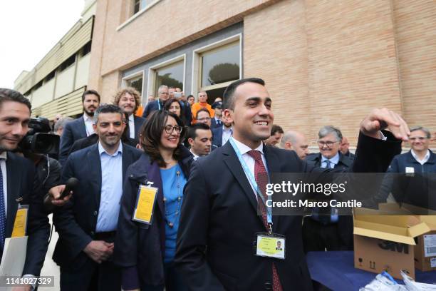 The Minister for Labor, Luigi Di Maio, visiting the Avio Aero industry in Pomigliano D'Arco, during his electoral tour for the European elections.