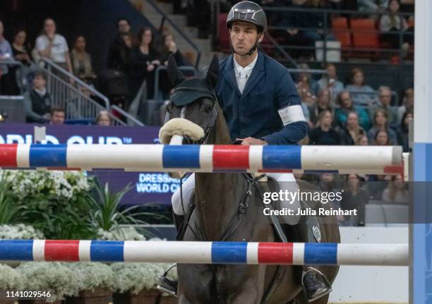 Swiss rider Steve Guerdat on Alamo wins the 2019 Longines FEI Jumping World Cup Final during the Gothenburg Horse Show at Scandinavium Arena on April...