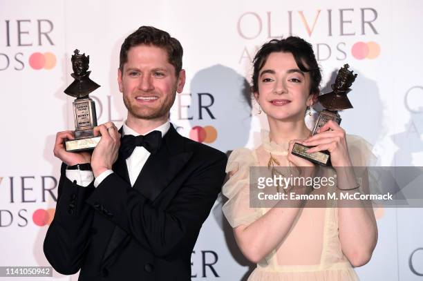 Kyle Soller with the award for Best Actor and Patsy Ferran with the award for Best Actress during The Olivier Awards with Mastercard at the Royal...