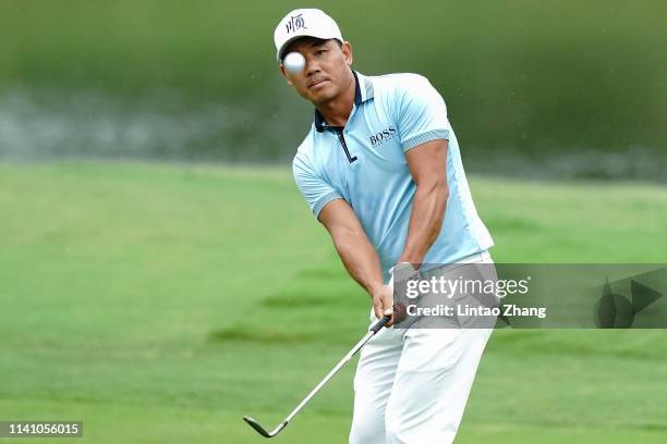 Wu Ashun of China plays a shot during day three of the 2019 Volvo China Open at Genzon Golf Club on May 4, 2019 in Shenzhen, China.