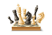 Vector realistic 3d chess pieces chessboard set