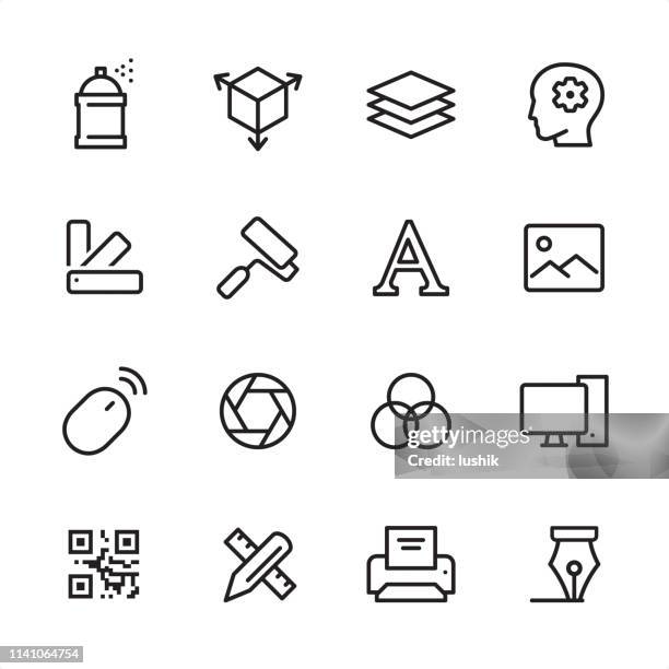 graphic design studio - outline icon set - tier stock illustrations