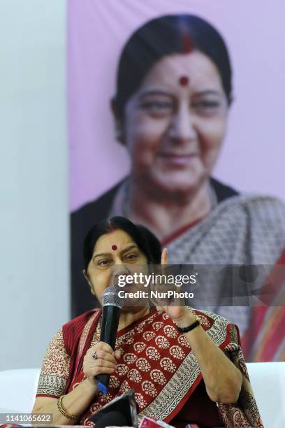 Union Minister Sushma Swaraj addressing ' Vijay Sankalp Sanwad' ahead the Lok Sabha Polls , in Jaipur,Rajasthan,India on May 3, 2019.