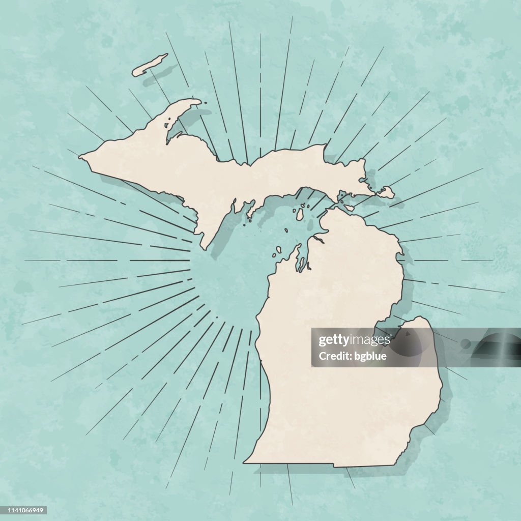 Mapa de Michigan en estilo retro vintage-papel texturizado antiguo