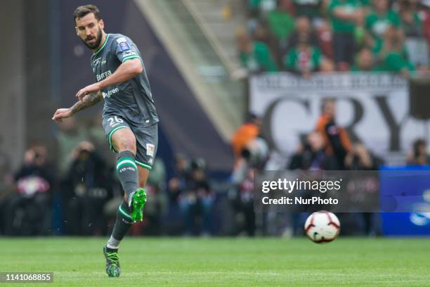 Blazej Augustyn in action during Polish FA Cup final match between Jagiellonia Bialystok and Lechia Gdansk in Warsaw, Poland, on 2 May 2019.