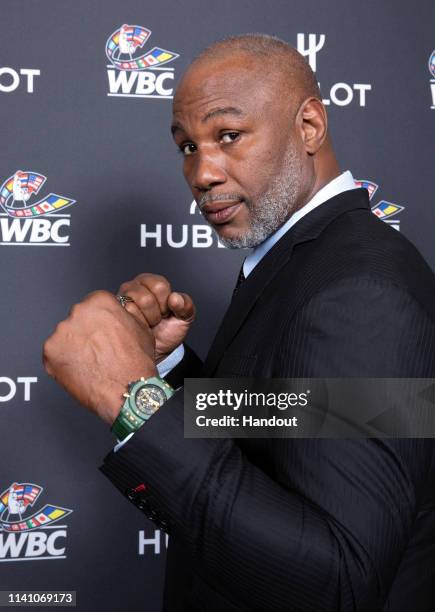 In this handout image provided by Hublot, Lennox Lewis attends the Hublot x WBC "Night of Champions" Gala at the Encore Hotel on May 03, 2019 in Las...