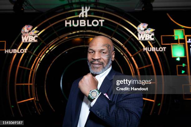 In this handout image provided by Hublot Mike Tyson attends the Hublot x WBC "Night of Champions" Gala at the Encore Hotel on May 03, 2019 in Las...