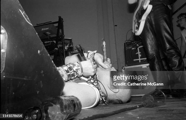 Genesis P-Orridge performs live with Psychic TV at The World on October 31st,1988 in New York City, New York.