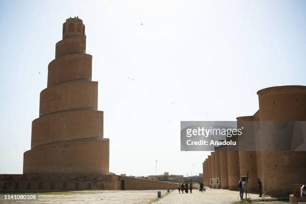 Malwiya minaret of the Great mosque of Samarra is seen on May 4, 2019 in Iraq's Samarra. 9th century Abbasid mosque's Malwiya minaret that its...