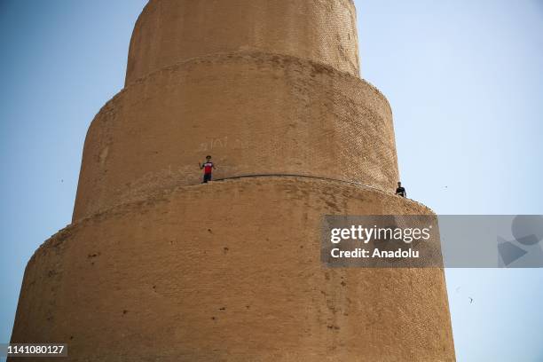 Malwiya minaret of the Great mosque of Samarra is seen on May 4, 2019 in Iraq's Samarra. 9th century Abbasid mosque's Malwiya minaret that its...