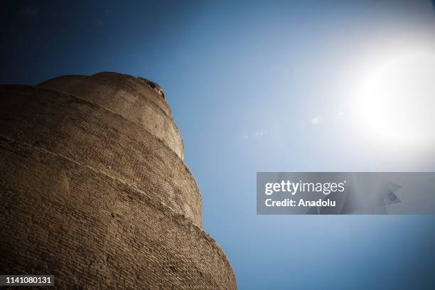 Malwiya minaret of the Great mosque of Samarra is seen on May 4, 2019 in Iraq's Samarra. 9th century Abbasid mosque's Malwiya minaret that its...