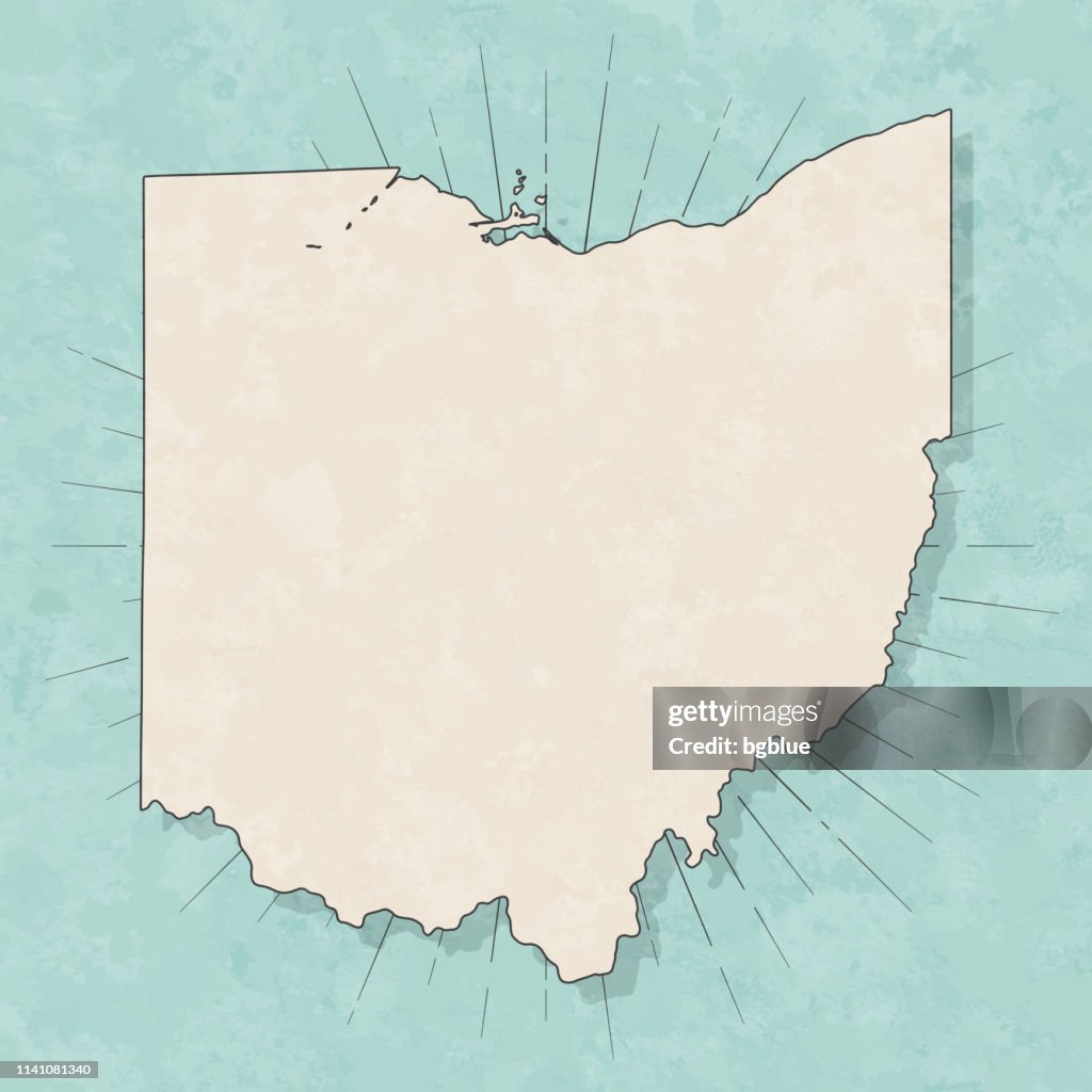 Mappa dell'Ohio in stile vintage retrò - Vecchia carta strutturata