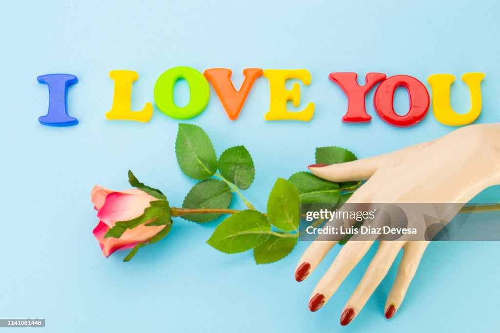 I love you in English language ( Plastic magnetic letters )