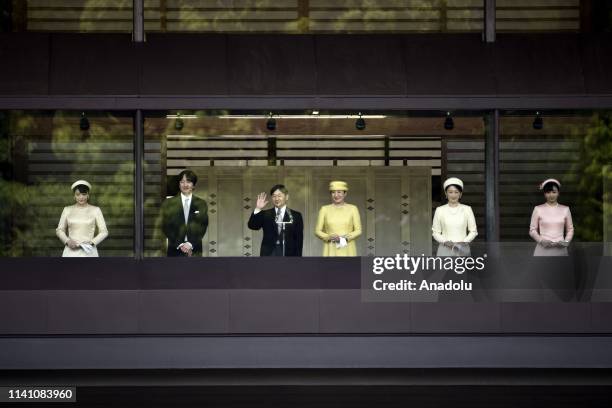 Emperor Naruhito, makes his first official public appearance with his wife Empress Masako and other members of the Japanese royal family, since his...