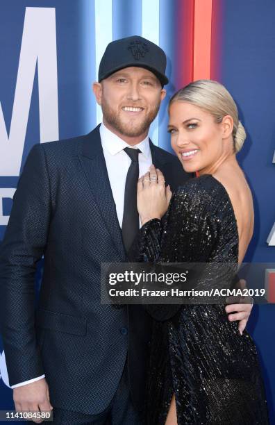 Cole Swindell and Barbie Blank attend the 54th Academy Of Country Music Awards at MGM Grand Hotel & Casino on April 07, 2019 in Las Vegas, Nevada.