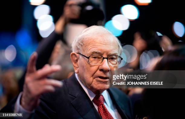 Warren Buffett, CEO of Berkshire Hathaway, speaks to the press as he arrives at the 2019 annual shareholders meeting in Omaha, Nebraska, May 4, 2019.