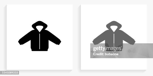 winter coat black and white square icon - winter coat stock illustrations