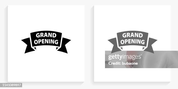 grand opening black and white square icon - grand opening event stock illustrations