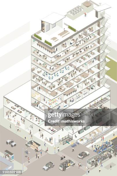 stockillustraties, clipart, cartoons en iconen met isometrisch gebouw jacquet - opengewerkte tekening