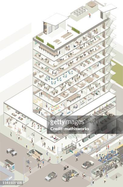 isometric building cutaway - mathisworks architecture stock illustrations