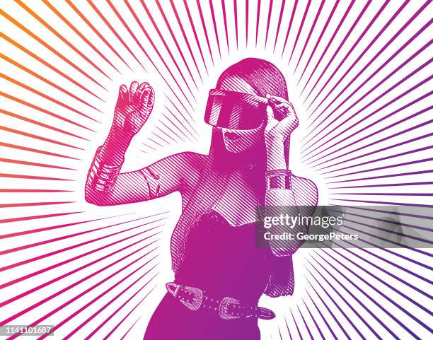 beautiful young woman using virtual reality simulator - driving simulator stock illustrations