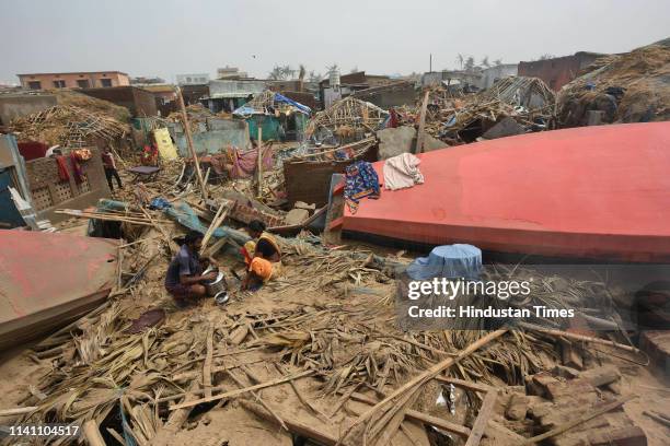 View of damaged houses after Cyclone Fani, at Penthakota fishermen colony, on May 4, 2019 in Puri, India. At least 12 people are reported to have...