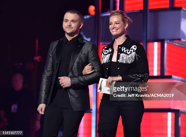 Hunter Hayes and Beth Behrs during the 54th Academy Of Country Music Awards at MGM Grand Garden Arena on April 07, 2019 in Las Vegas, Nevada.