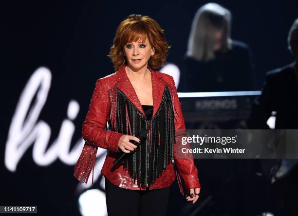 Host Reba McEntire performs onstage during the 54th Academy Of Country Music Awards at MGM Grand Garden Arena on April 07, 2019 in Las Vegas, Nevada.