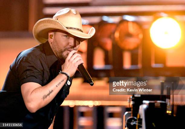 Jason Aldean performs onstage during the 54th Academy Of Country Music Awards at MGM Grand Garden Arena on April 07, 2019 in Las Vegas, Nevada.