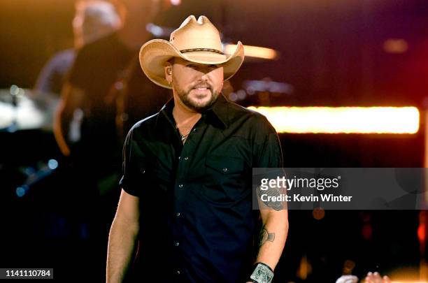 Jason Aldean performs onstage during the 54th Academy Of Country Music Awards at MGM Grand Garden Arena on April 07, 2019 in Las Vegas, Nevada.