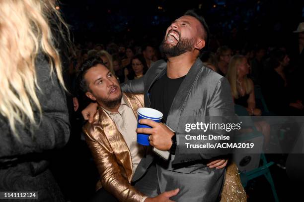 Luke Bryan and Shay Mooney during the 54th Academy Of Country Music Awards at MGM Grand Garden Arena on April 07, 2019 in Las Vegas, Nevada.